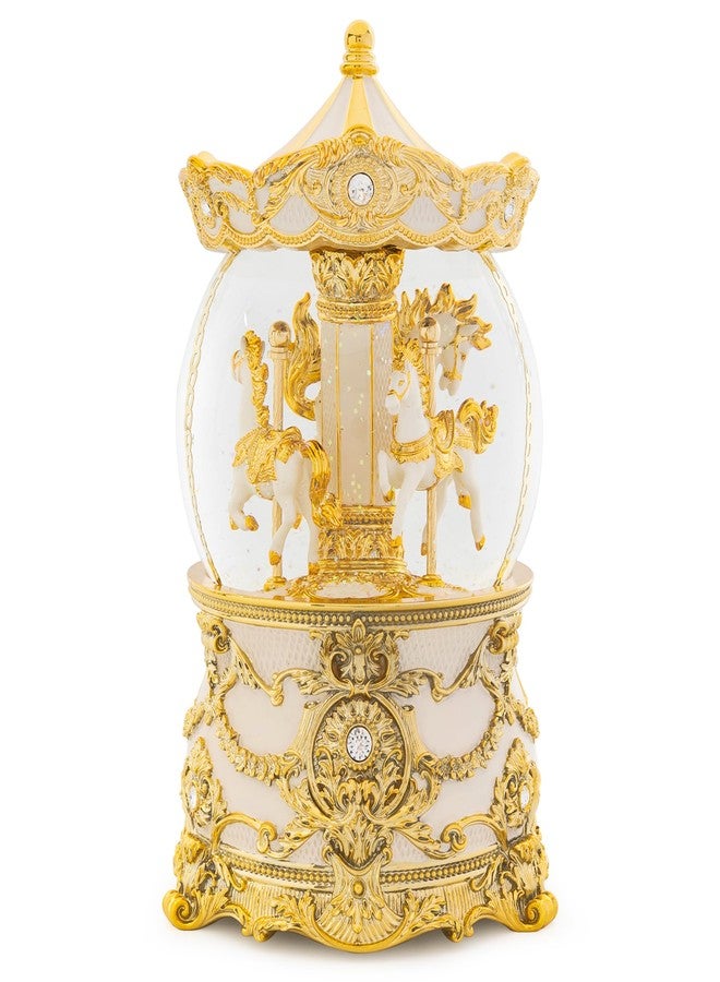 MXwcy Carousel Music Box Gold & Ivory Christmas Snow Globes, 8.3" Rotate Carousel Snow Globe for Kids & Adults, Classic Wind up Musical Snow Globe Birthday Gifts for Women Girls, Carousel Horse Home Decor - Image 1
